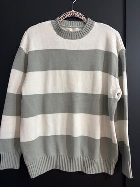 Striped Crewneck Sweater - Cream & Sage